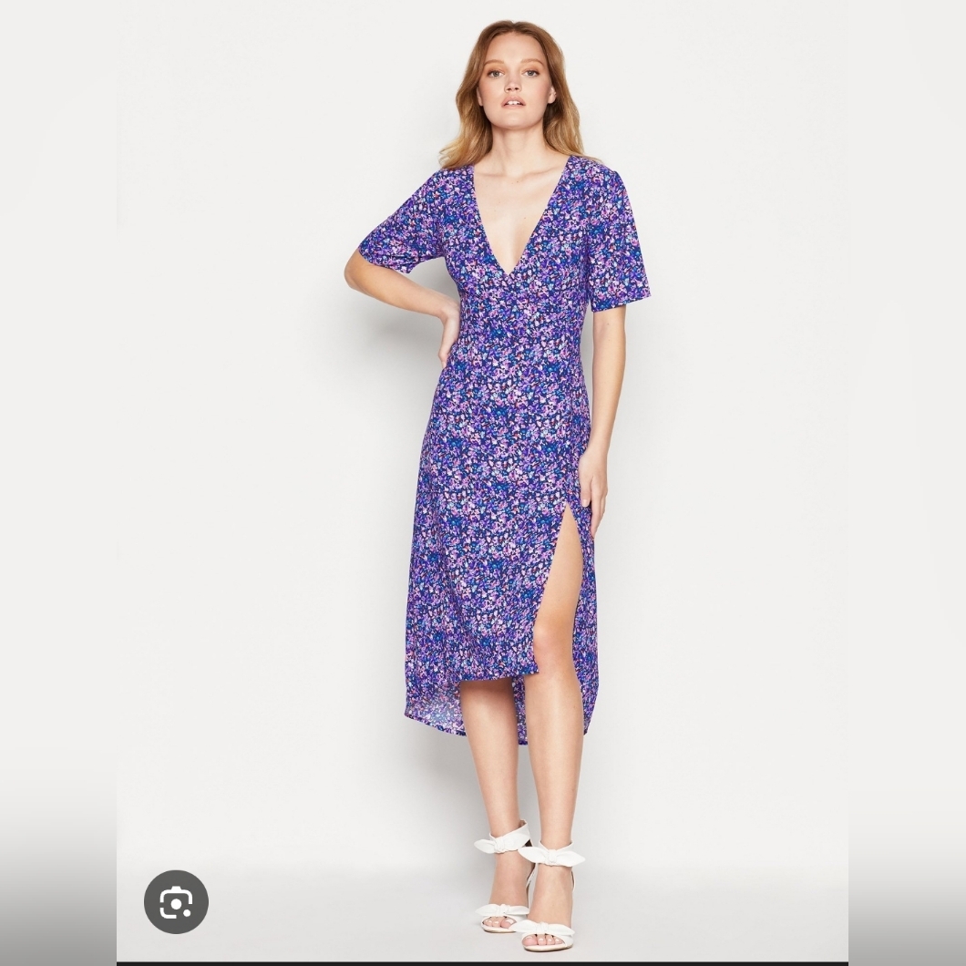 Bcbgeneration V Neck Floral Midi Dress Purple Blue Women's Size 4